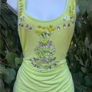 Y2K Embellished Lime Green Tank Top